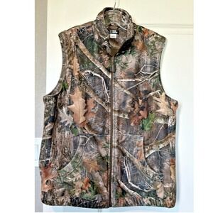 Ridge Hunter Camo Fleece Vest Men's Size L Full‎ Zip Pockets Hunting Outdoor
